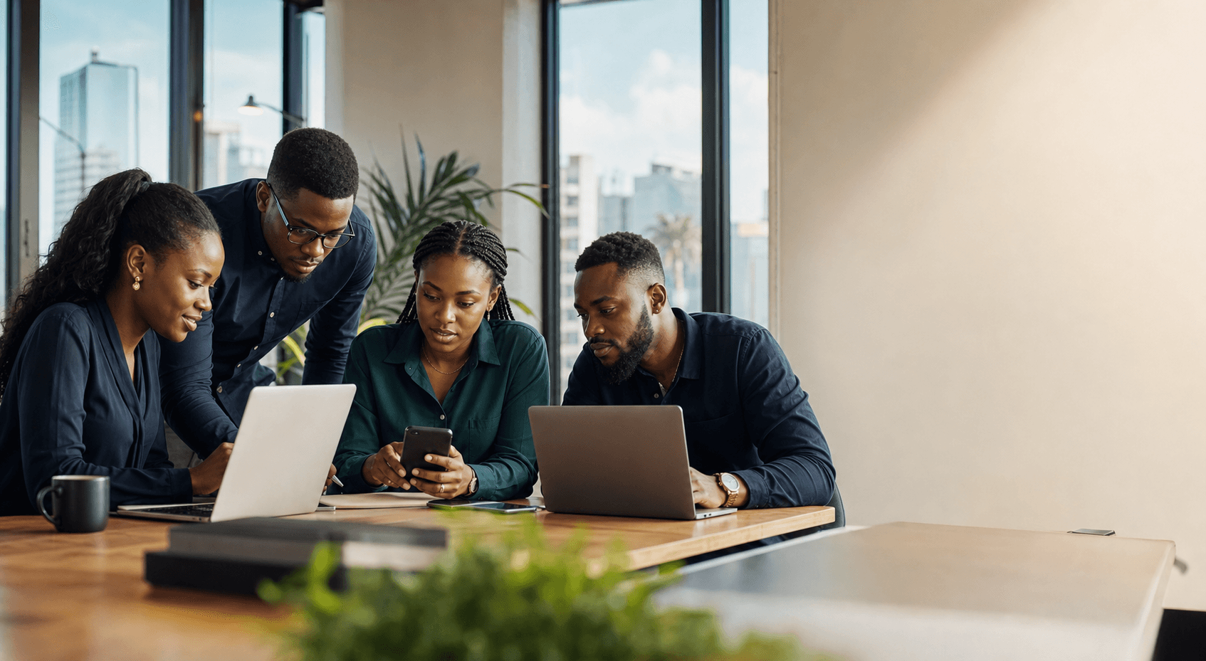 African technology professionals reviewing a mobile-first product together